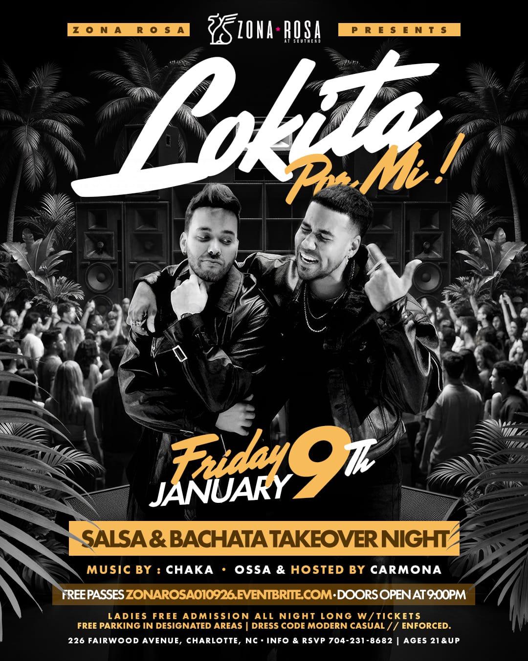 Friday Latin party flyer at Zona Rosa in Charlotte, NC